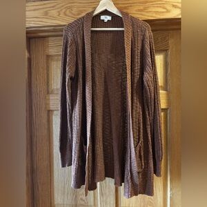 Cozy Pink Brown Open-Front Cardigan Sweater